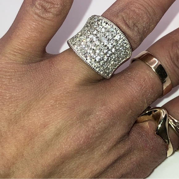 Sterling Silver Wide Band Multi Row Cz Ring Sz 5.75 - 6 - Picture 9 of 12